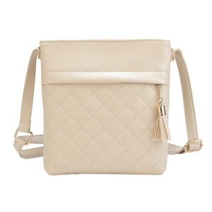 Quilted Leather Crossbody Handbag Tassel CREAM